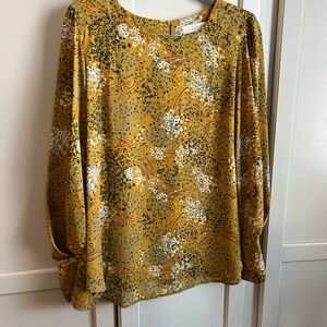 LOFT Mustard Floral Blouse